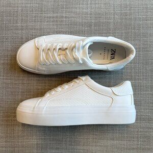 Zara White Minimalist Sneakers with Leather Upper